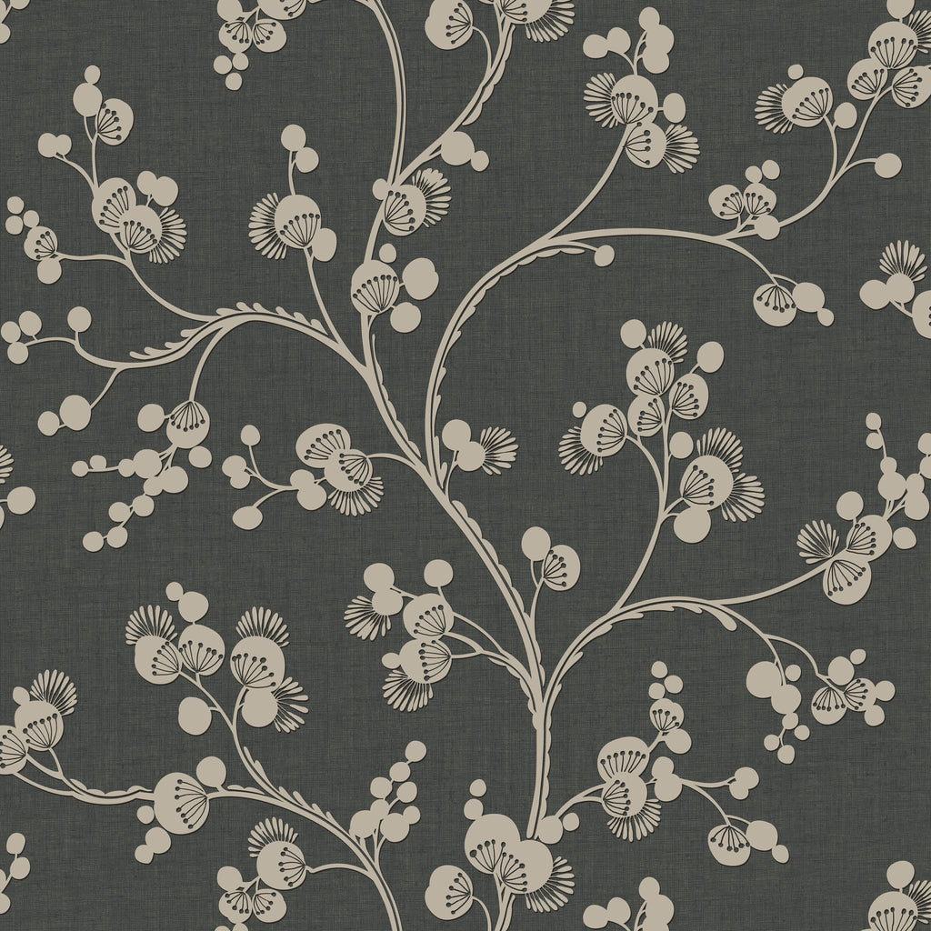 W3772-8 Black | Kravet Design | Botanical & Floral Wallcovering Print