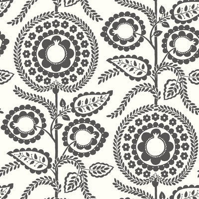 W3783-8 Black | Kravet Design | Botanical & Floral Wallcovering Print