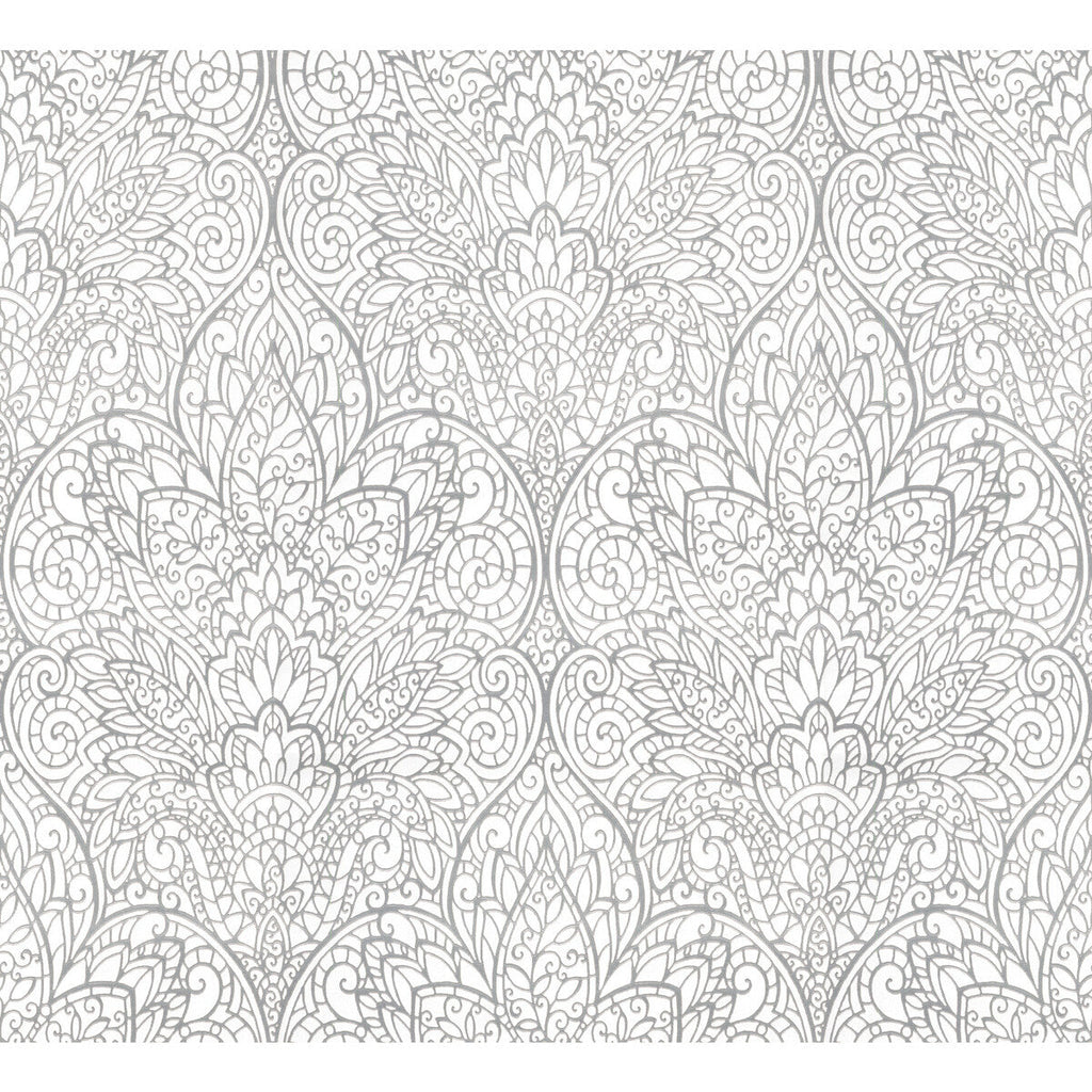 Kravet Design - W3859-101 Silver | Kravet Design | Candice Olson After Eight |Damask Metallic Wallcovering Print