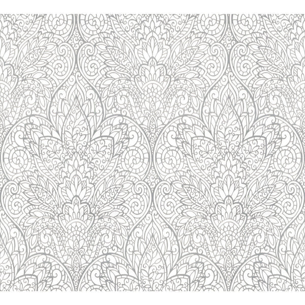 Kravet Design - W3859-101 Silver | Kravet Design | Candice Olson After Eight |Damask Metallic Wallcovering Print