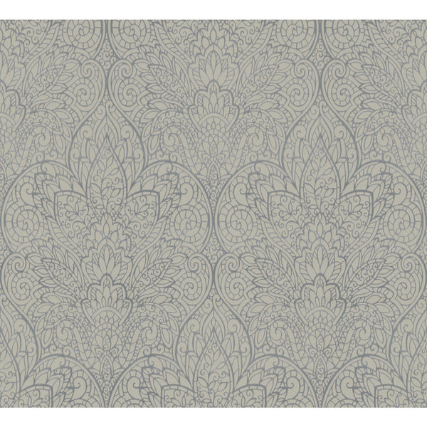 Kravet Design - W3859-11 Silver | Kravet Design | Candice Olson After Eight |Damask Metallic Wallcovering Print