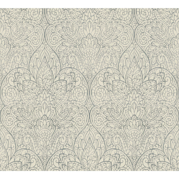 W3859-1 Silver | Kravet Design | Candice Olson After Eight |Damask Metallic Wallcovering Print