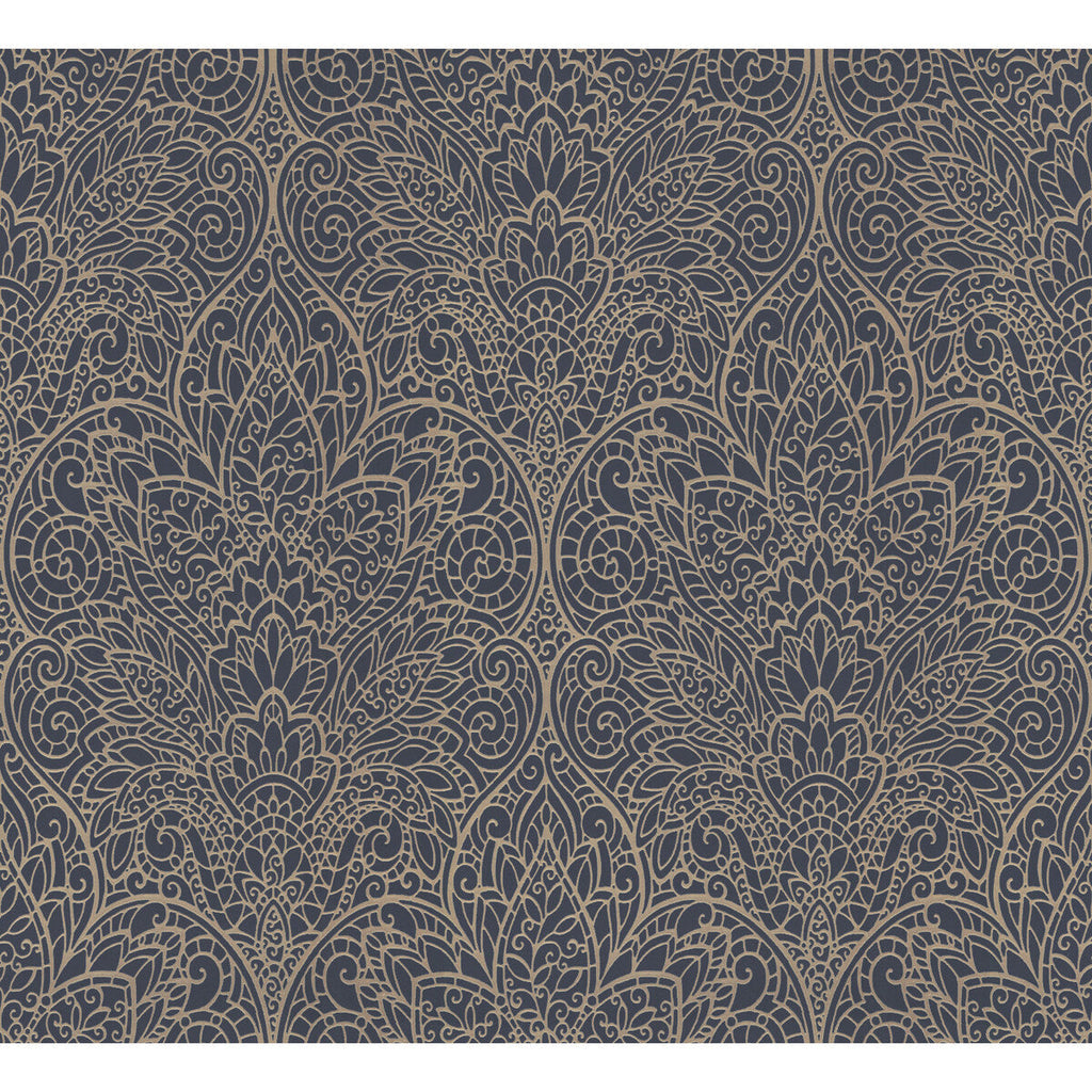Kravet Design - W3859-54 Gold | Kravet Design | Candice Olson After Eight |Damask Metallic Wallcovering Print