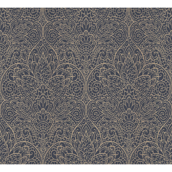 Kravet Design - W3859-54 Gold | Kravet Design | Candice Olson After Eight |Damask Metallic Wallcovering Print