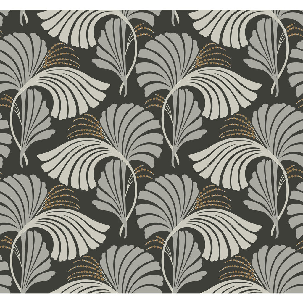 Kravet Design - W3867-1121 Charcoal | Kravet Design | Candice Olson After Eight | Botanical & Floral Metallic Wallcovering Print