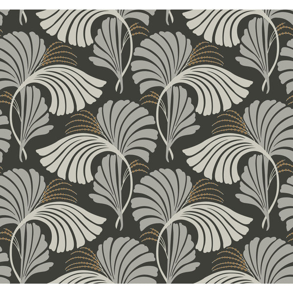 Kravet Design - W3867-1121 Charcoal | Kravet Design | Candice Olson After Eight | Botanical & Floral Metallic Wallcovering Print