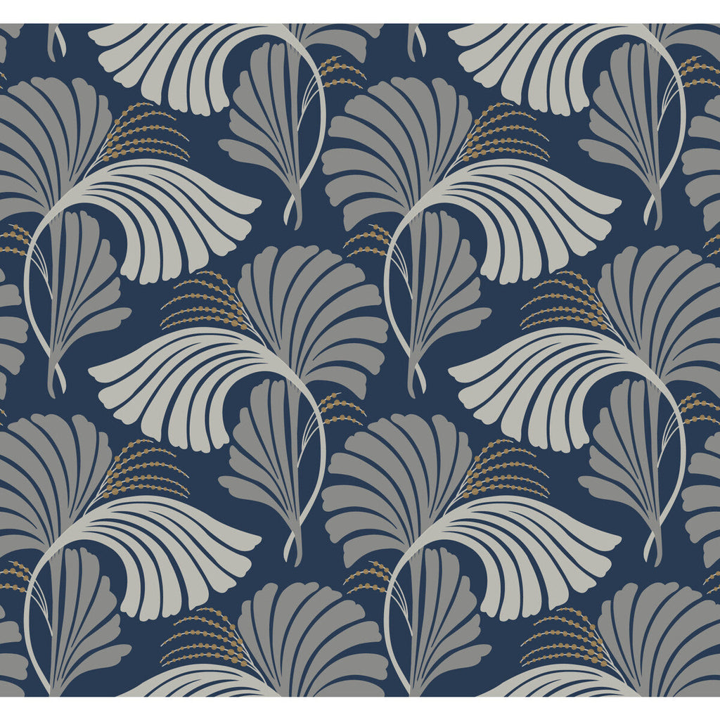 Kravet Design - W3867-50 Dark Blue | Kravet Design | Candice Olson After Eight | Botanical & Floral Metallic Wallcovering Print