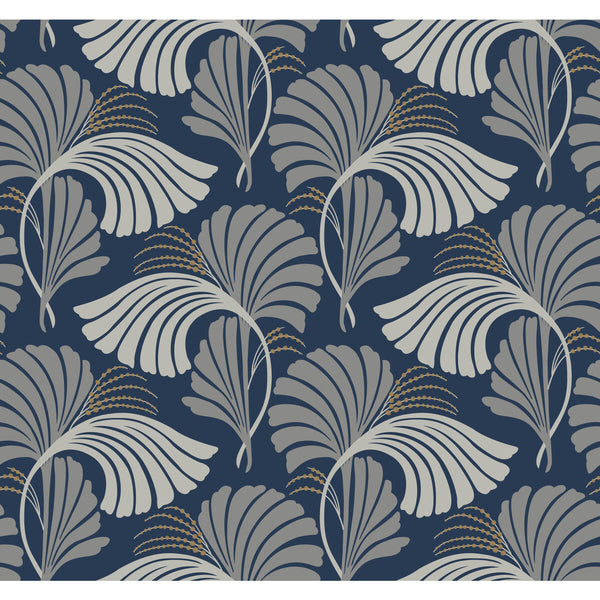 Kravet Design - W3867-50 Dark Blue | Kravet Design | Candice Olson After Eight | Botanical & Floral Metallic Wallcovering Print
