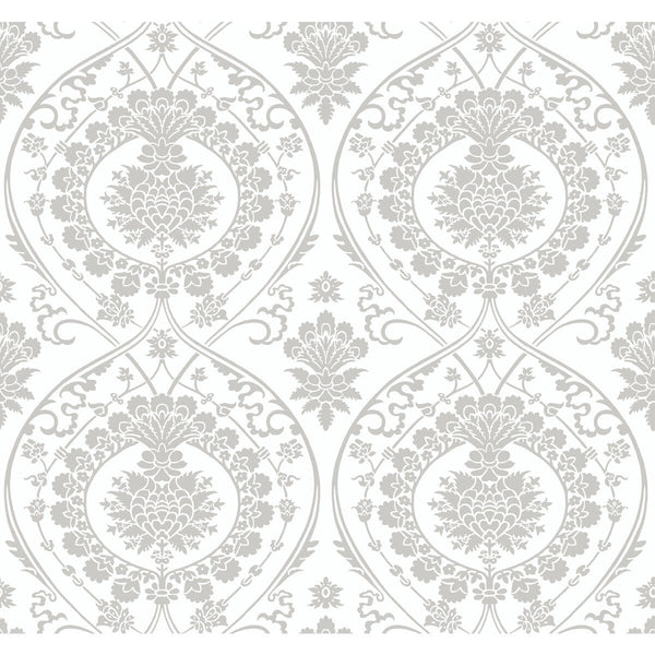 Kravet Design - W3889-1101 Grey | Kravet Design | Damask Resource Library |Damask Metallic Wallcovering Print