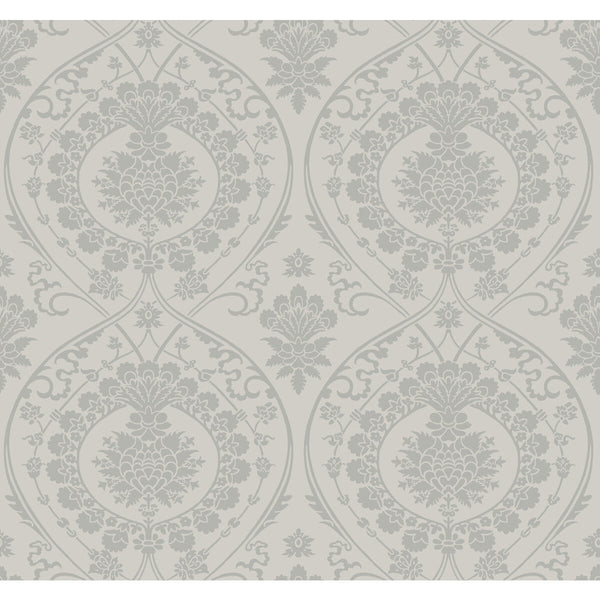 Kravet Design - W3889-11 Grey | Kravet Design | Damask Resource Library |Damask Metallic Wallcovering Print