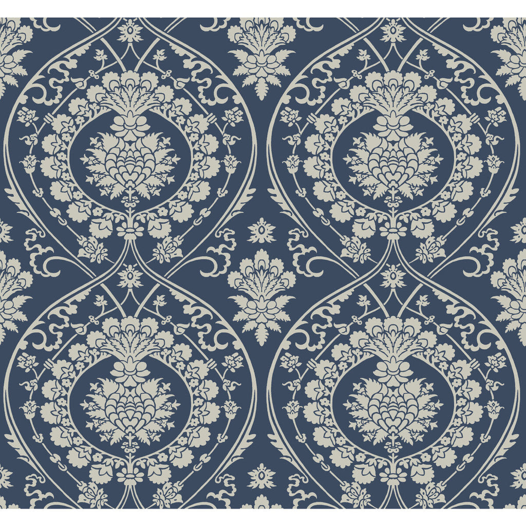 Kravet Design - W3889-50 Dark Blue | Kravet Design | Damask Resource Library |Damask Metallic Wallcovering Print