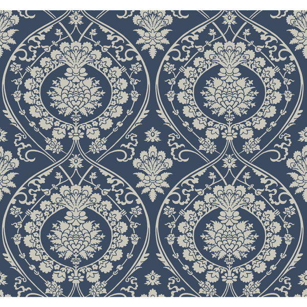 Kravet Design - W3889-50 Dark Blue | Kravet Design | Damask Resource Library |Damask Metallic Wallcovering Print