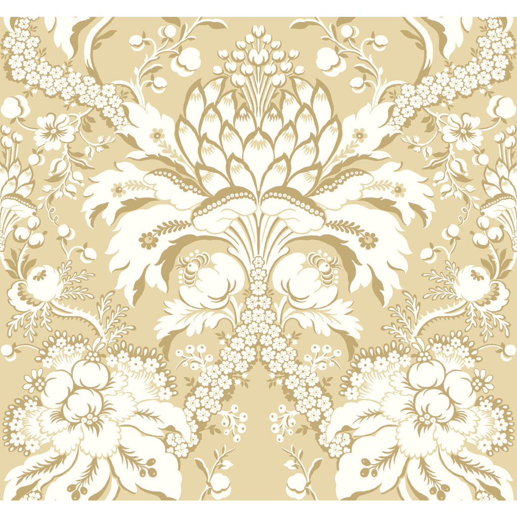 Kravet Design - W3890-404 Yellow | Kravet Design | Damask Resource Library |Damask Metallic Wallcovering Print