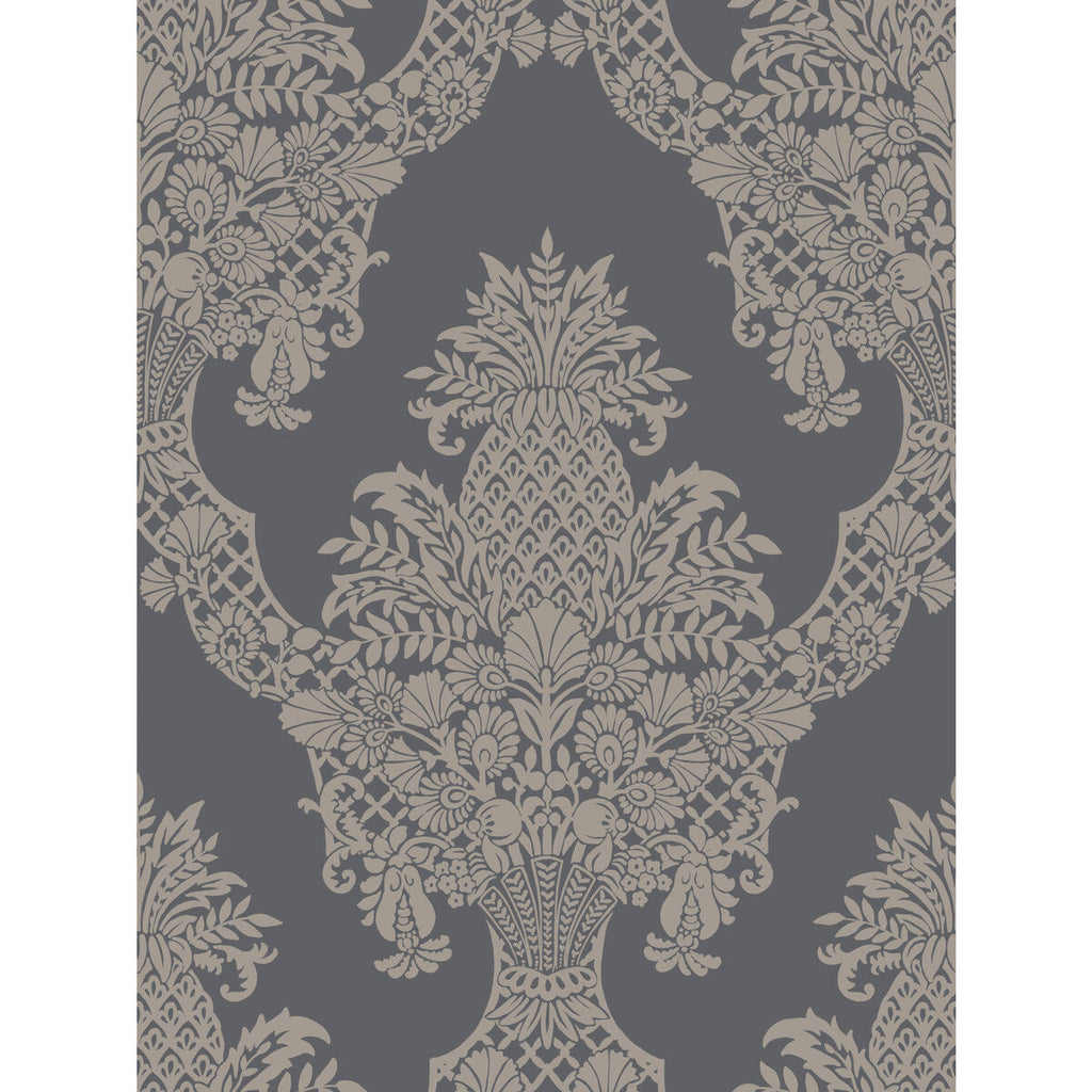 Kravet Design - W3892-1121 Charcoal | Kravet Design | Damask Resource Library |Damask Metallic Wallcovering Print