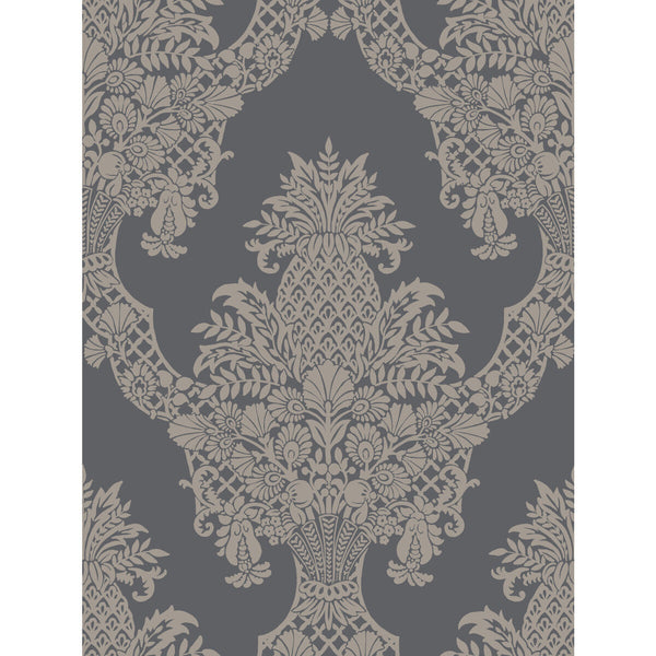 Kravet Design - W3892-1121 Charcoal | Kravet Design | Damask Resource Library |Damask Metallic Wallcovering Print
