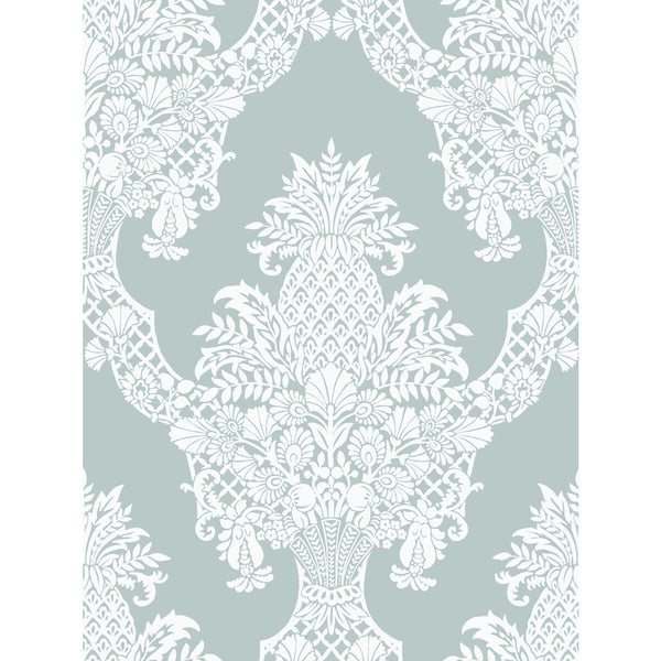 Kravet Design - W3892-113 Turquoise | Kravet Design | Damask Resource Library |Damask Metallic Wallcovering Print