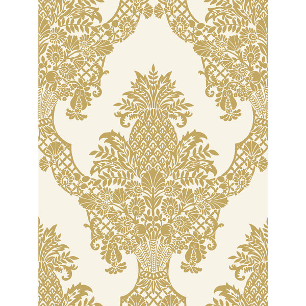 W3892-4 Gold | Kravet Design | Damask Resource Library |Damask Metallic Wallcovering Print