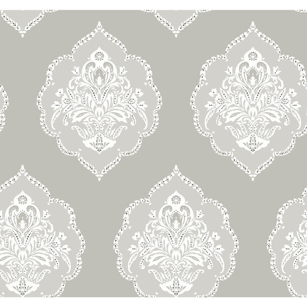 Kravet Design - W3893-11 Grey | Kravet Design | Damask Resource Library |Damask Metallic Wallcovering Print