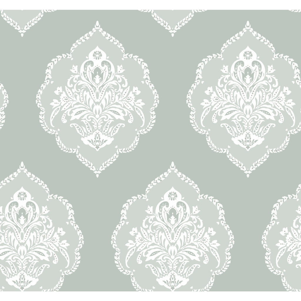 Kravet Design - W3893-135 Turquoise | Kravet Design | Damask Resource Library |Damask Metallic Wallcovering Print