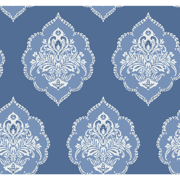 Kravet Design - W3893-155 Dark Blue | Kravet Design | Damask Resource Library |Damask Metallic Wallcovering Print