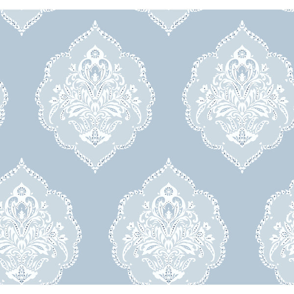Kravet Design - W3893-15 Blue | Kravet Design | Damask Resource Library |Damask Metallic Wallcovering Print