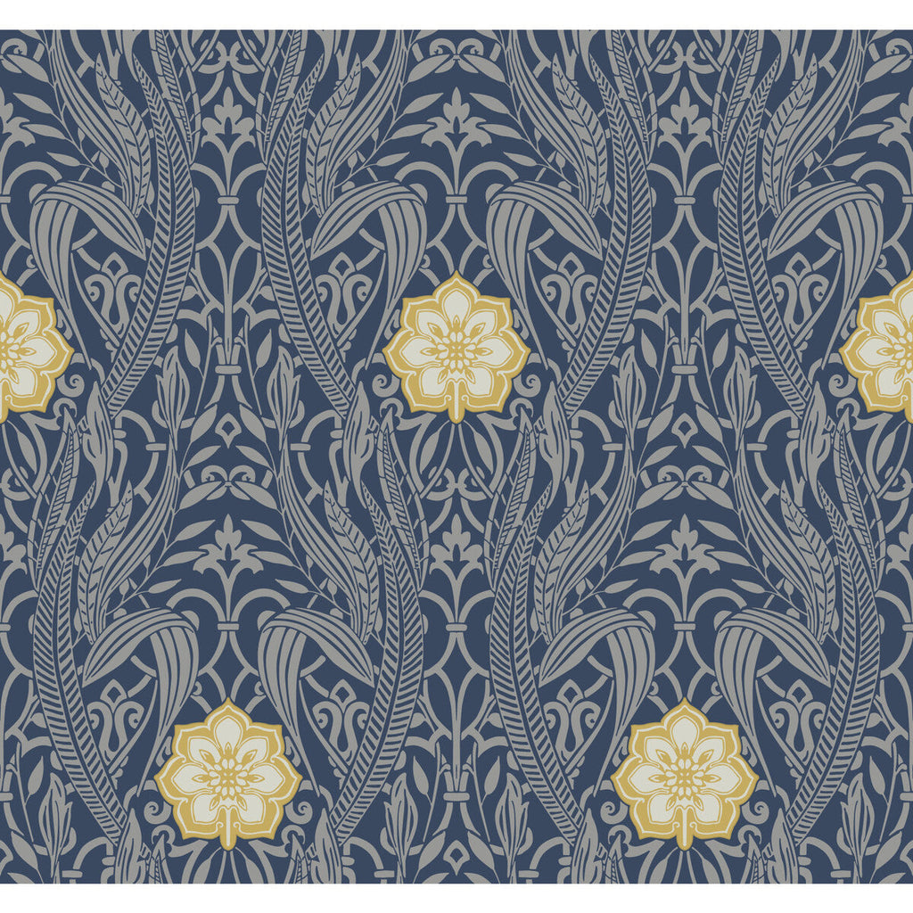 Kravet Design - W3894-54 Dark Blue | Kravet Design | Damask Resource Library |Damask Metallic Wallcovering Print