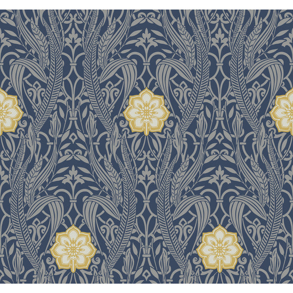 Kravet Design - W3894-54 Dark Blue | Kravet Design | Damask Resource Library |Damask Metallic Wallcovering Print