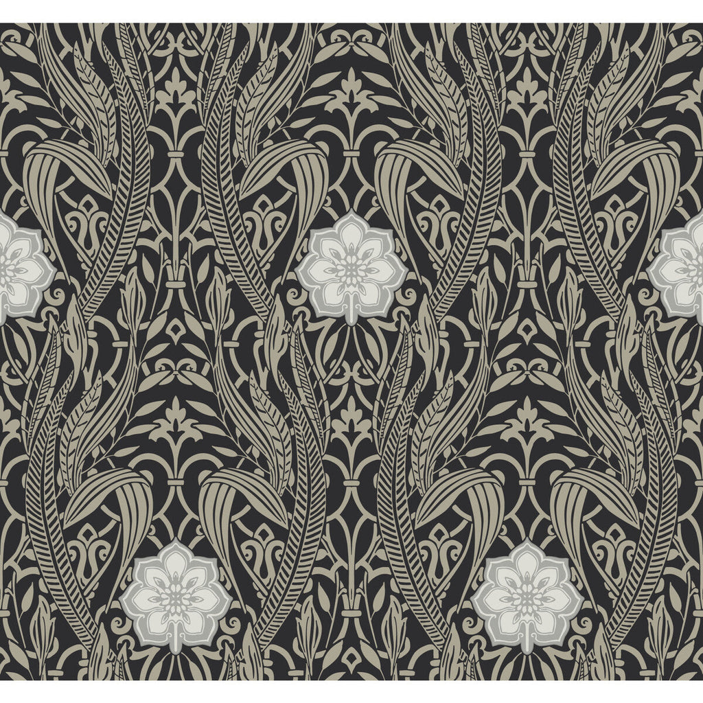 Kravet Design - W3894-8106 Black | Kravet Design | Damask Resource Library |Damask Metallic Wallcovering Print
