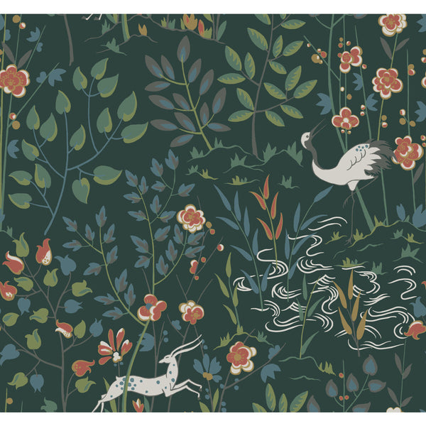W3912-3 Green | Kravet Design | Ronald Redding Traveler | Botanical & Floral Animal/Insects Wallcovering Print