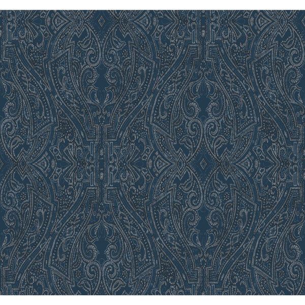 Kravet Design - W3913-50 Dark Blue | Kravet Design | Ronald Redding Traveler | Damask Wallcovering Print