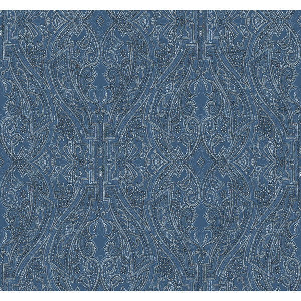 W3913-5 Blue | Kravet Design | Ronald Redding Traveler | Damask Wallcovering Print