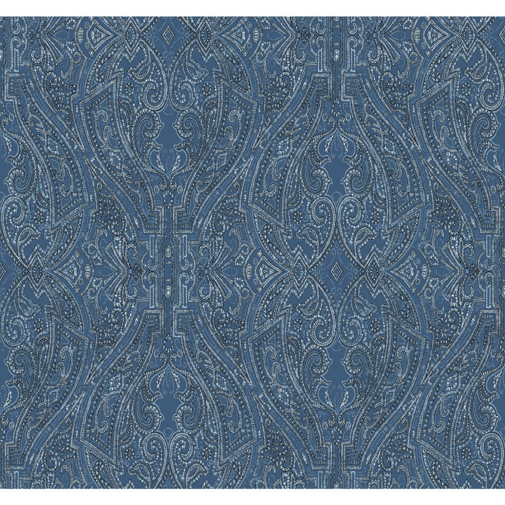 Kravet Design - W3913-5 Blue | Kravet Design | Ronald Redding Traveler | Damask Wallcovering Print