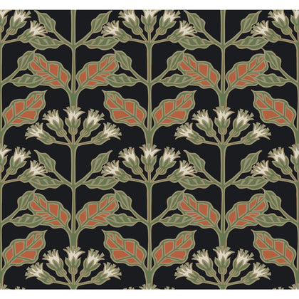 W3924 - 812 Black | Kravet Design | Ronald Redding Arts & Crafts | Botanical & Floral Wallcovering Print