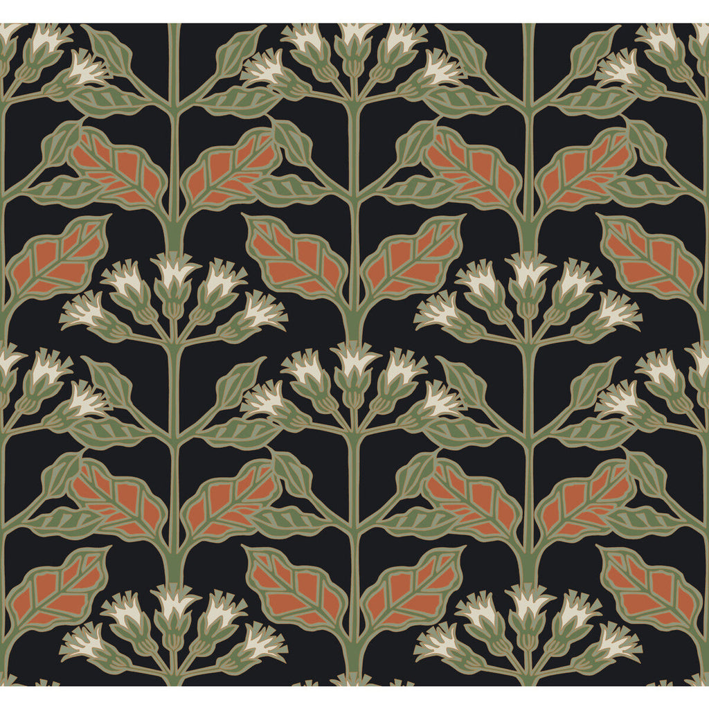 W3924 - 812 Black | Kravet Design | Ronald Redding Arts & Crafts | Botanical & Floral Wallcovering Print