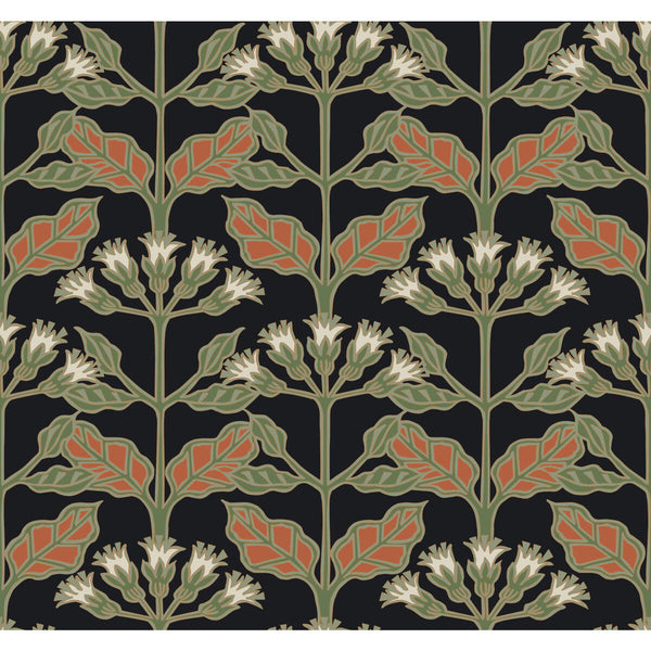 W3924 - 812 Black | Kravet Design | Ronald Redding Arts & Crafts | Botanical & Floral Wallcovering Print