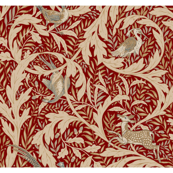 W3925 - 19 Red | Kravet Design | Ronald Redding Arts & Crafts | Botanical & Floral Animal/Insects Wallcovering Print