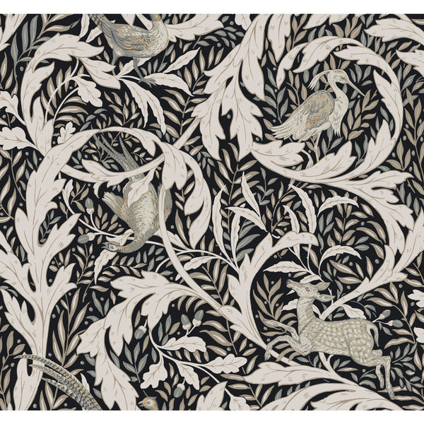 W3925 - 81 Black | Kravet Design | Ronald Redding Arts & Crafts | Botanical & Floral Animal/Insects Wallcovering Print