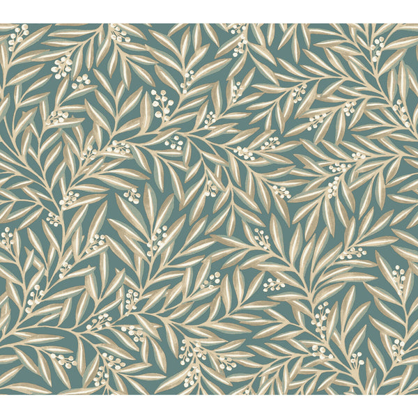 W3926 - 35 Teal | Kravet Design | Ronald Redding Arts & Crafts | Botanical & Floral Wallcovering Print
