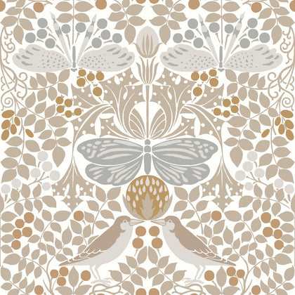 W3929 - 1611 White | Kravet Design | Ronald Redding Arts & Crafts | Botanical & Floral Animal/Insects Wallcovering Print