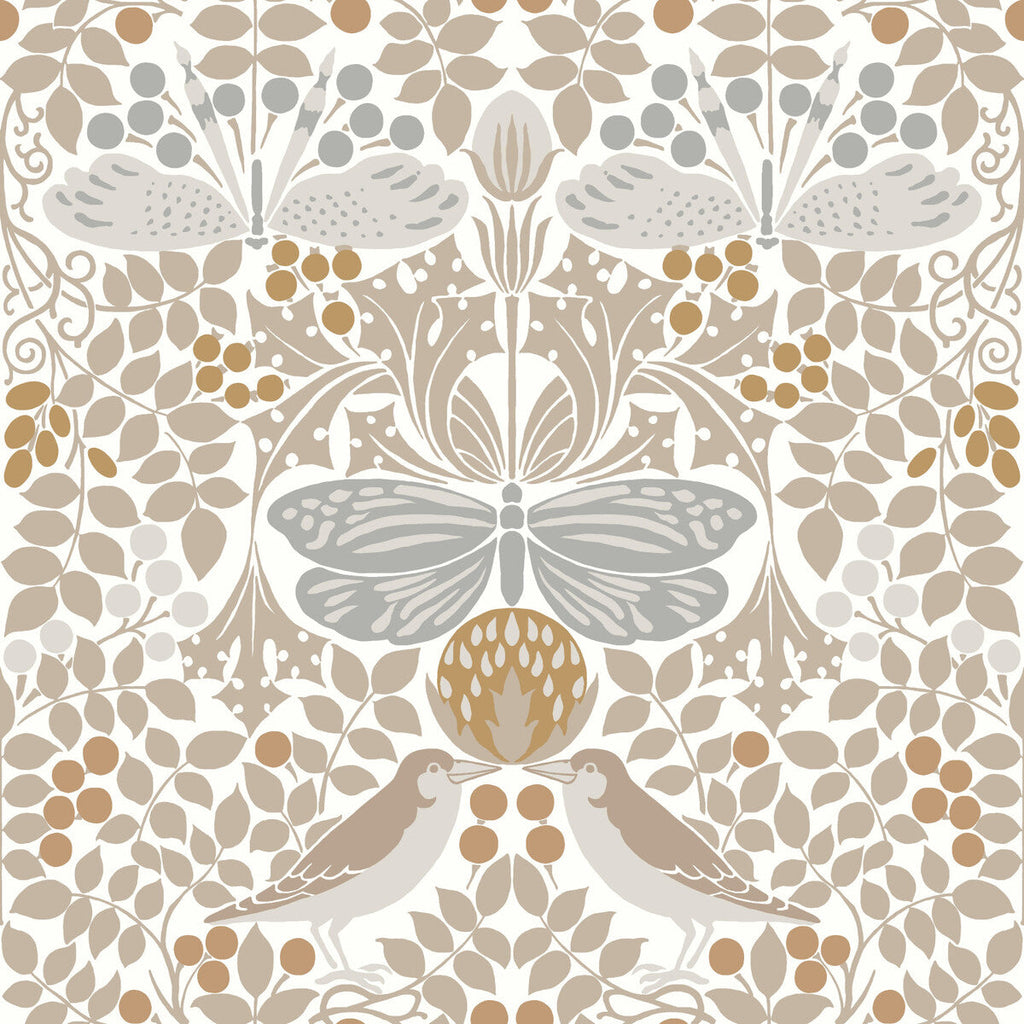W3929 - 1611 White | Kravet Design | Ronald Redding Arts & Crafts | Botanical & Floral Animal/Insects Wallcovering Print