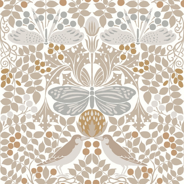 W3929 - 1611 White | Kravet Design | Ronald Redding Arts & Crafts | Botanical & Floral Animal/Insects Wallcovering Print