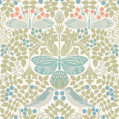 W3929 - 315 White | Kravet Design | Ronald Redding Arts & Crafts | Botanical & Floral Animal/Insects Wallcovering Print