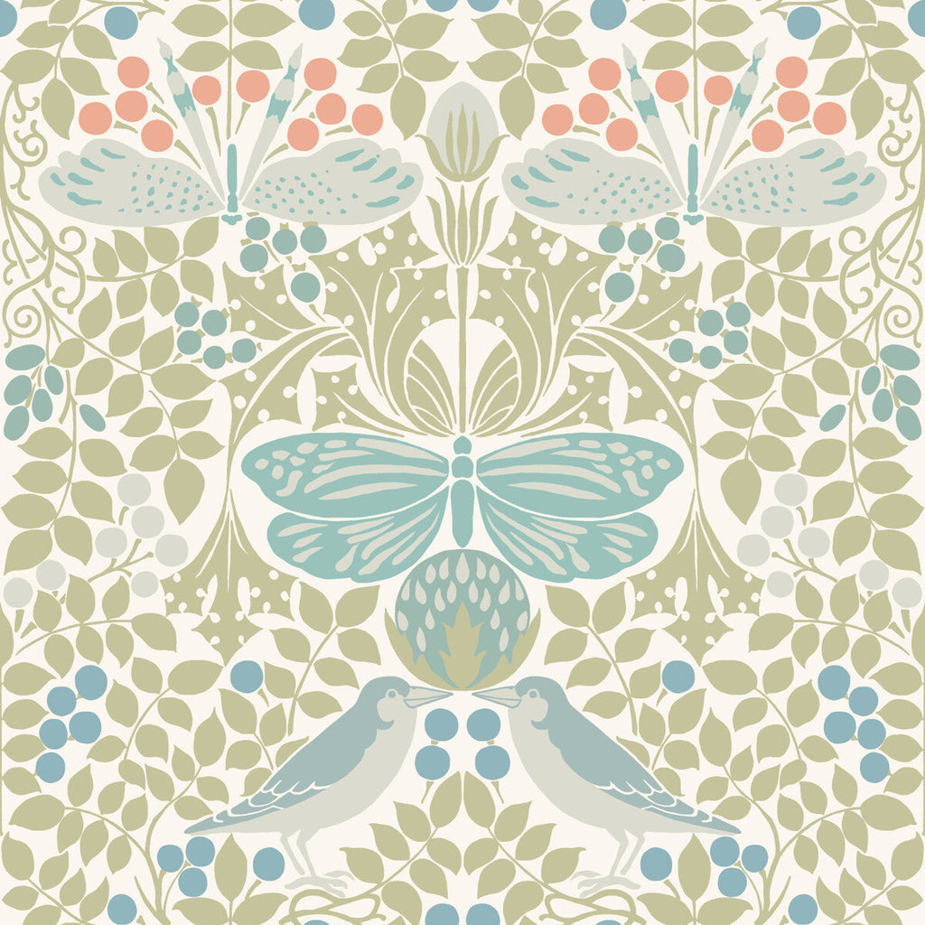 W3929 - 315 White | Kravet Design | Ronald Redding Arts & Crafts | Botanical & Floral Animal/Insects Wallcovering Print