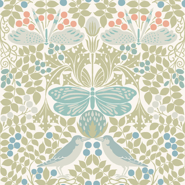 W3929 - 315 White | Kravet Design | Ronald Redding Arts & Crafts | Botanical & Floral Animal/Insects Wallcovering Print