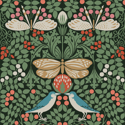 W3929 - 317 Green | Kravet Design | Ronald Redding Arts & Crafts | Botanical & Floral Animal/Insects Wallcovering Print