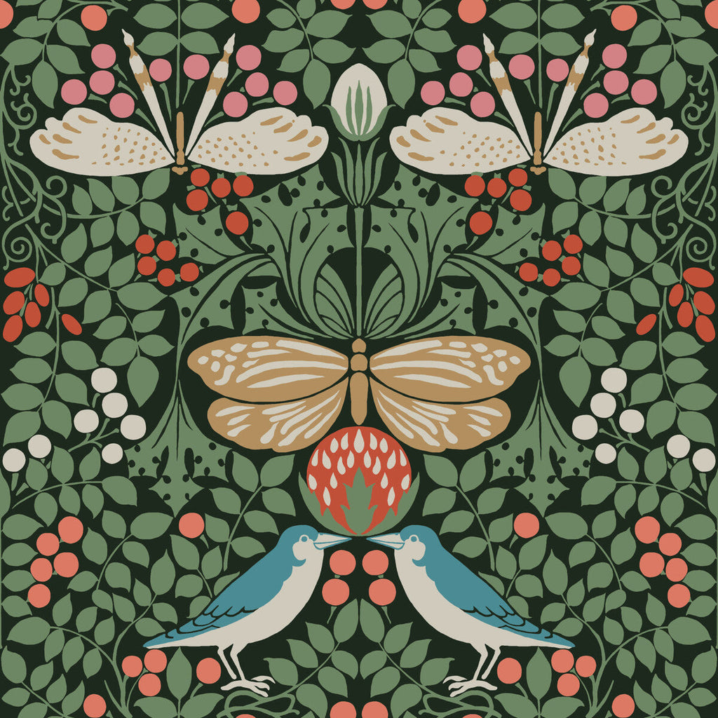 W3929 - 317 Green | Kravet Design | Ronald Redding Arts & Crafts | Botanical & Floral Animal/Insects Wallcovering Print