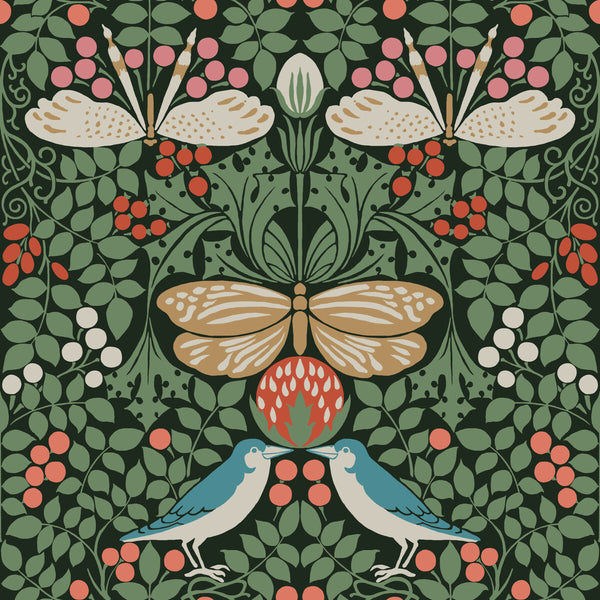 W3929 - 317 Green | Kravet Design | Ronald Redding Arts & Crafts | Botanical & Floral Animal/Insects Wallcovering Print