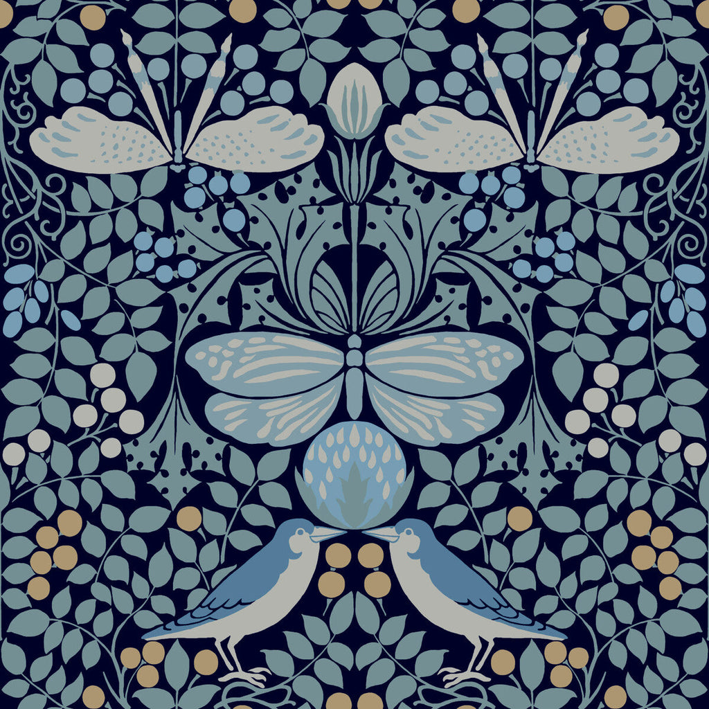 W3929 - 515 Blue | Kravet Design | Ronald Redding Arts & Crafts | Botanical & Floral Animal/Insects Wallcovering Print