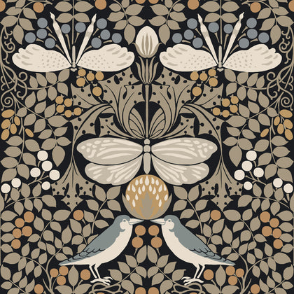 W3929 - 816 Black | Kravet Design | Ronald Redding Arts & Crafts | Botanical & Floral Animal/Insects Wallcovering Print