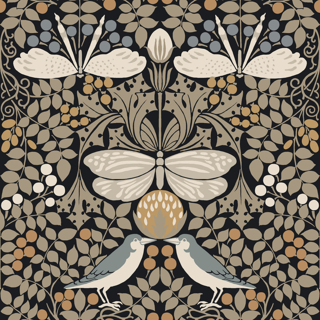W3929 - 816 Black | Kravet Design | Ronald Redding Arts & Crafts | Botanical & Floral Animal/Insects Wallcovering Print